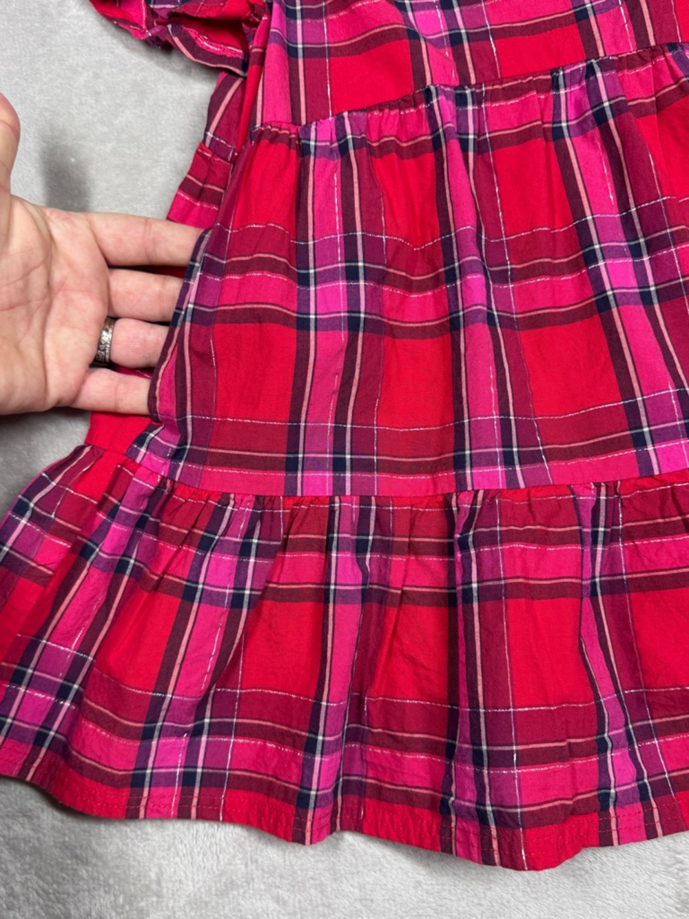 Tucker + Tate Red Pink Silver Plaid Ruffle Holiday Dress Girls Size 2 - Picture 3 of 15